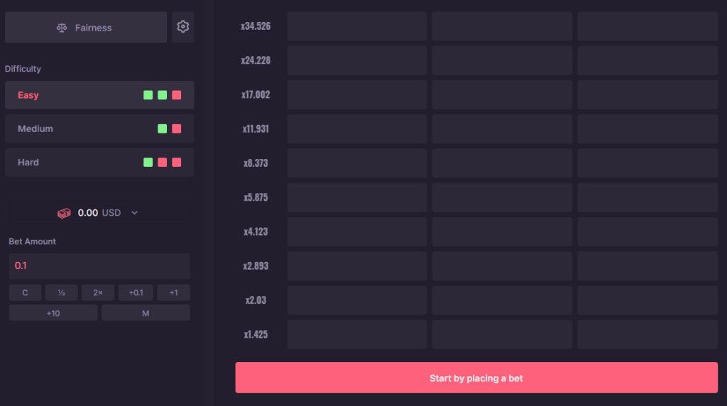 Capture of a Towers game instance on 500casino, showcasing the virtual tower with multiple levels. Players place bets, and the tower ascends, determining winnings based on the stopping point. A visual representation of the unique Towers gambling mode on the platform